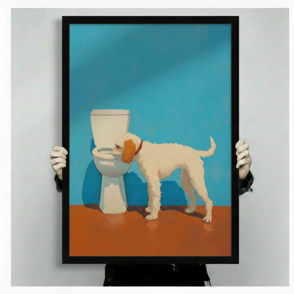 Funny Dog Drinking Toilet Pop Art Canvas Print w6083