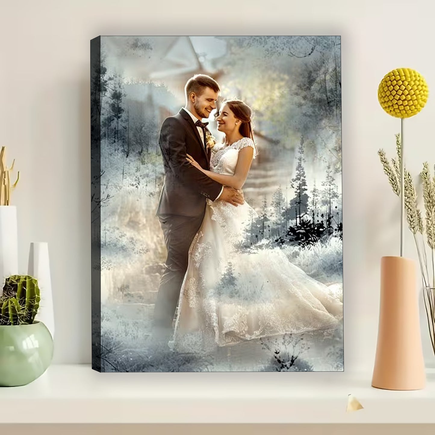 Personalized Wedding Watercolor Portrait Canvas | Custom Photo Illustration Art
