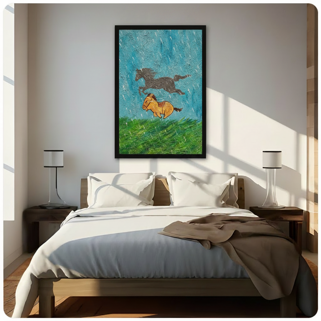 Wild Horses Running Rain Canvas Art w6611