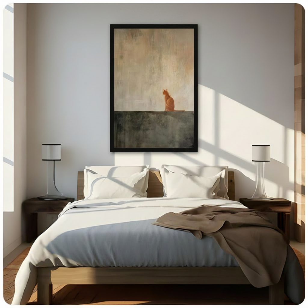 Solitary Orange Cat Minimalist Oil Painting Canvas Print w6049