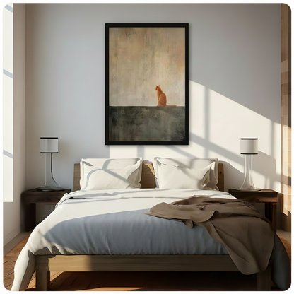 Solitary Orange Cat Minimalist Oil Painting Canvas Print w6049