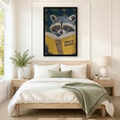 Snack Bandit Raccoon Reading Funny Impasto Canvas Print w6085