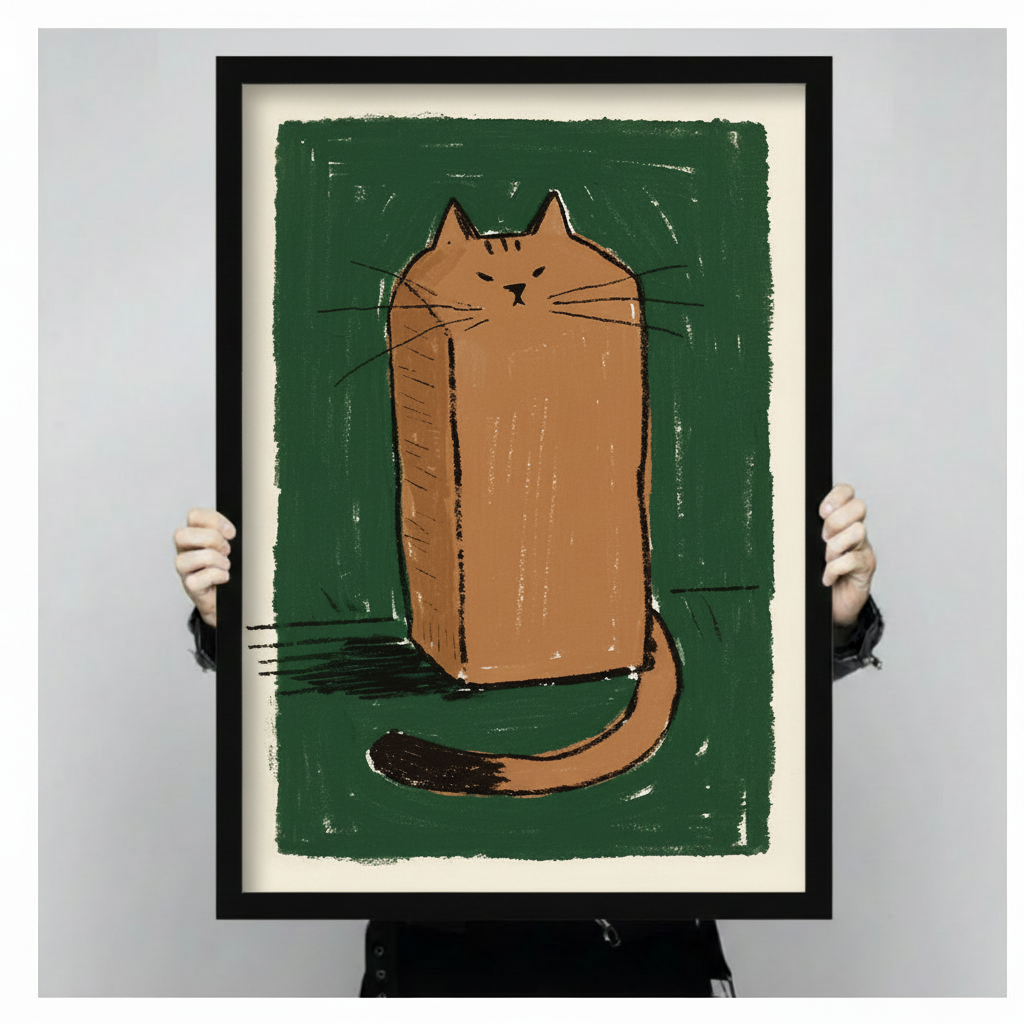 Hand-drawn cat canvas print – charming quirky wall decor ideal as birthday or housewarming gift
