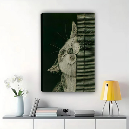 Cat by Window Wall Art - Vintage Green Style|W1268