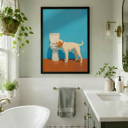 Funny Dog Drinking Toilet Pop Art Canvas Print w6083