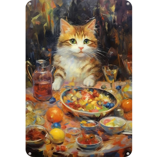 8x12 Cute Cat Metal Sign – Retro Tin Wall Art for Cat Lovers & Kitchens | Tin & Time Co. #2010