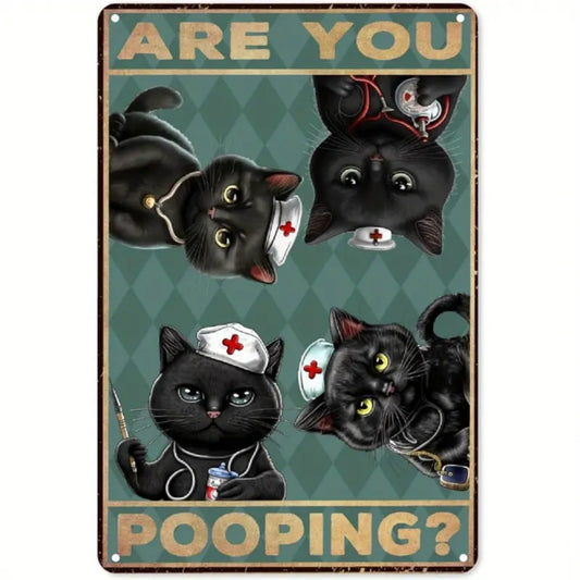 8x12 Cute Cat Metal Sign – Retro Tin Wall Art for Cat Lovers & Kitchens | Tin & Time Co. #2035