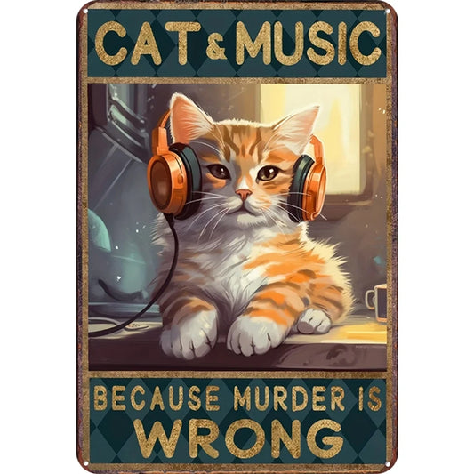 8x12 Cute Cat Metal Sign – Retro Tin Wall Art for Cat Lovers & Kitchens | Tin & Time Co. #2050