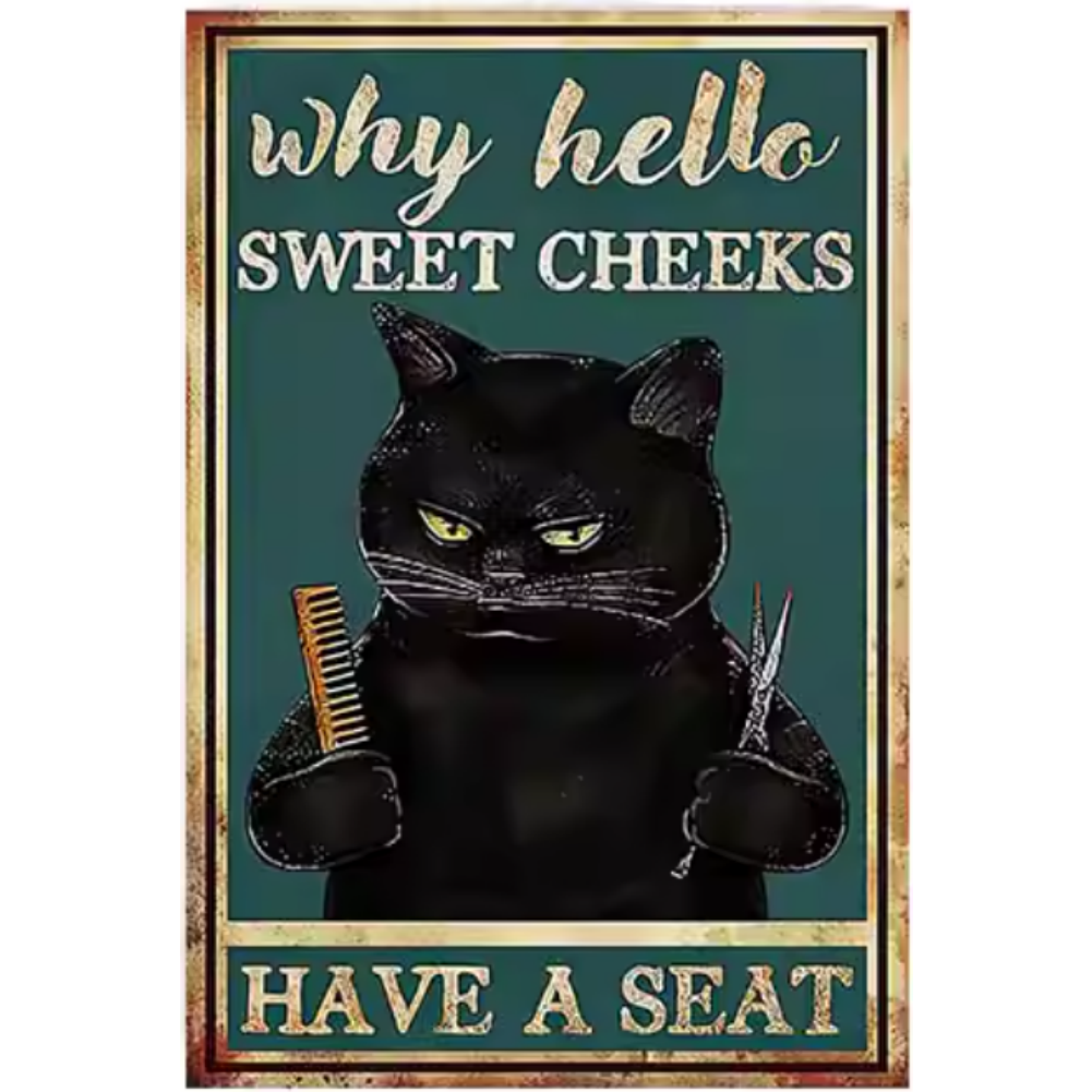 8x12 Cute Cat Metal Sign – Retro Tin Wall Art for Cat Lovers & Kitchens | Tin & Time Co. #2058