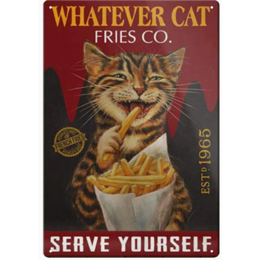 8x12 Cute Cat Metal Sign – Retro Tin Wall Art for Cat Lovers & Kitchens | Tin & Time Co. #2064