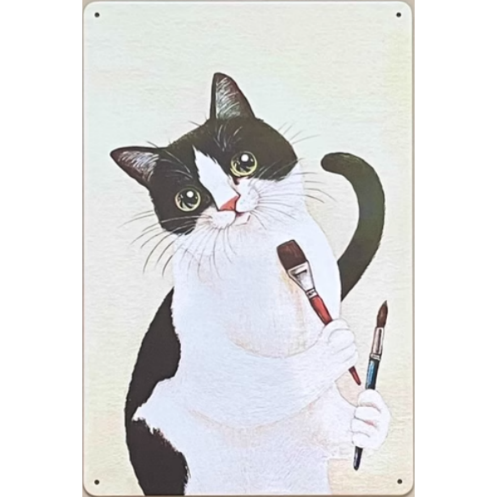 8x12 Cute Cat Metal Sign – Retro Tin Wall Art for Cat Lovers & Kitchens | Tin & Time Co. #2070