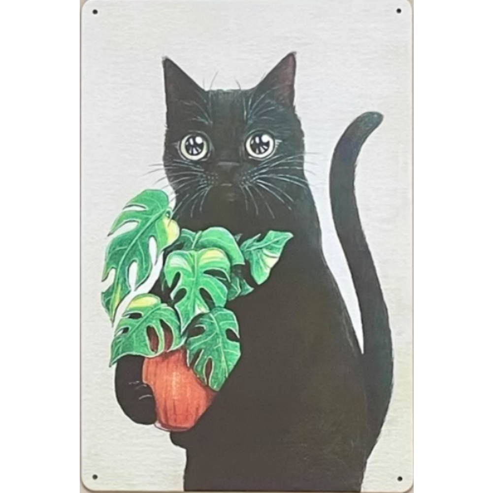 8x12 Cute Cat Metal Sign – Retro Tin Wall Art for Cat Lovers & Kitchens | Tin & Time Co. #2071