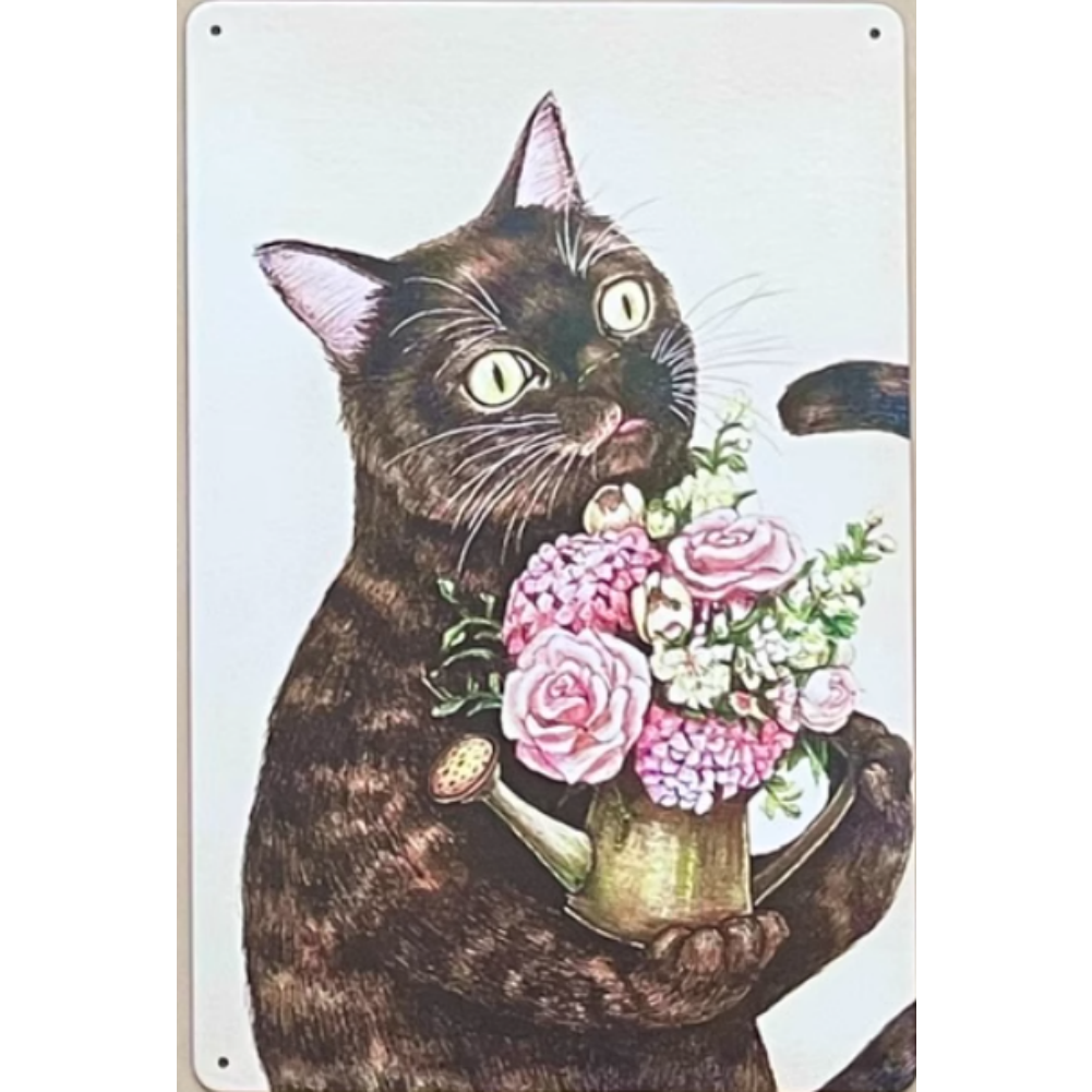8x12 Cute Cat Metal Sign – Retro Tin Wall Art for Cat Lovers & Kitchens | Tin & Time Co. #2072