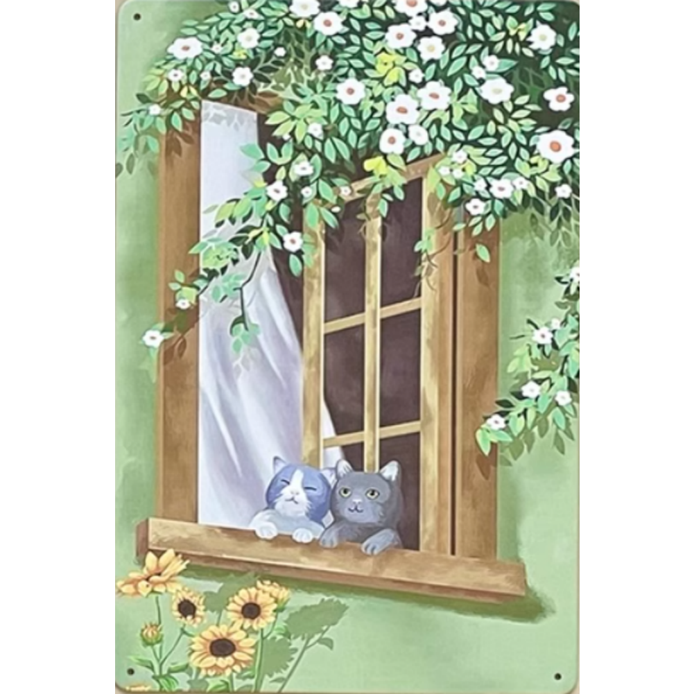 8x12 Cute Cat Metal Sign – Retro Tin Wall Art for Cat Lovers & Kitchens | Tin & Time Co. #2077
