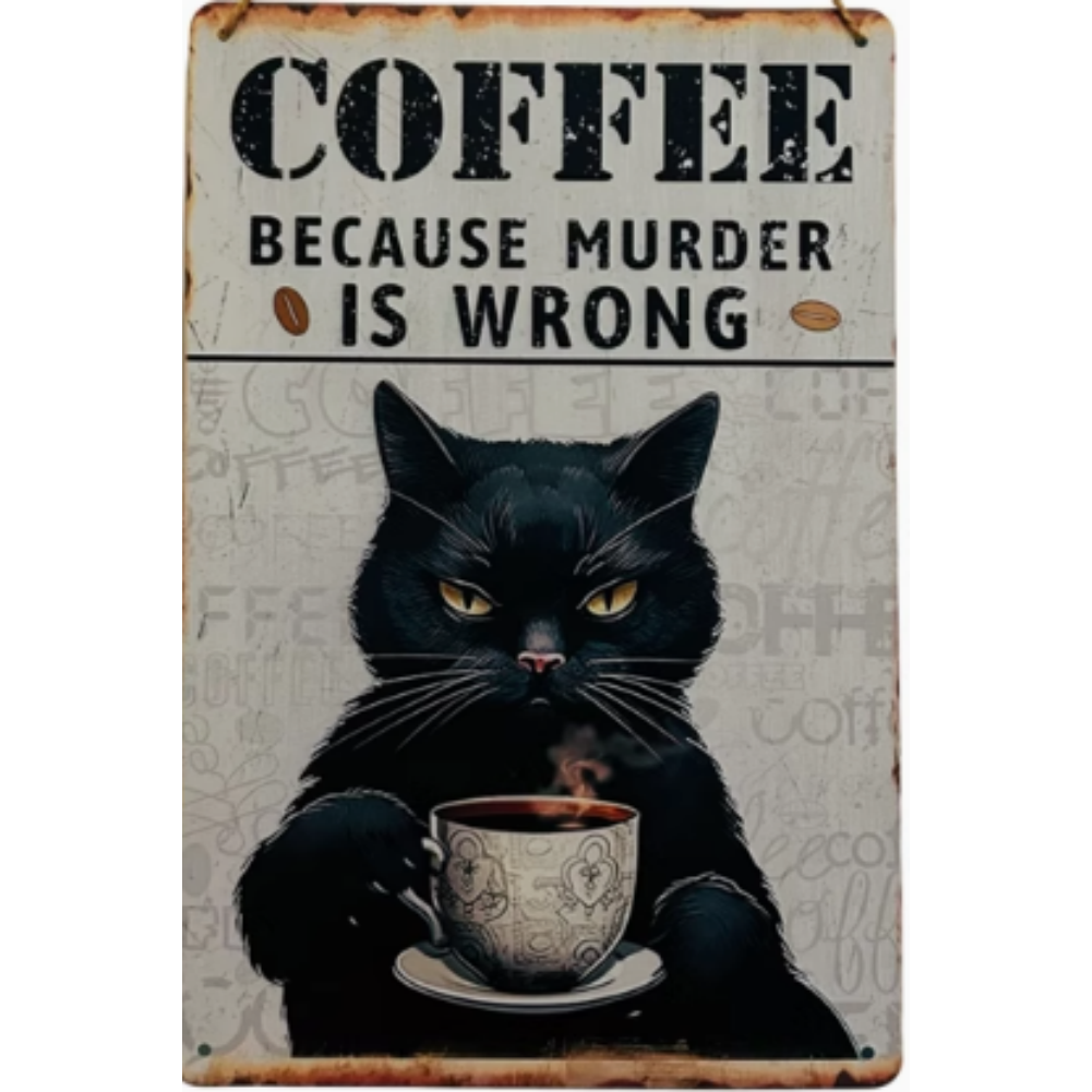 8x12 Cute Cat Metal Sign – Retro Tin Wall Art for Cat Lovers & Kitchens | Tin & Time Co. #2083