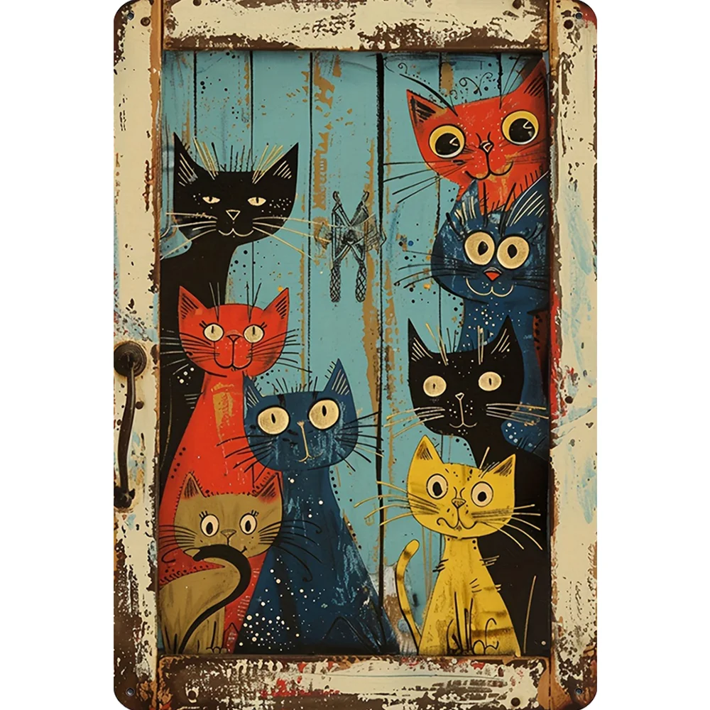 8x12 Cute Cat Metal Sign – Retro Tin Wall Art for Cat Lovers & Kitchens | Tin & Time Co. #2084