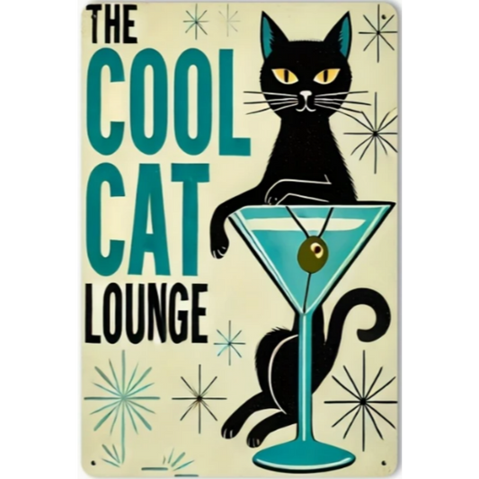 8x12 Cute Cat Metal Sign – Retro Tin Wall Art for Cat Lovers & Kitchens | Tin & Time Co. #2094