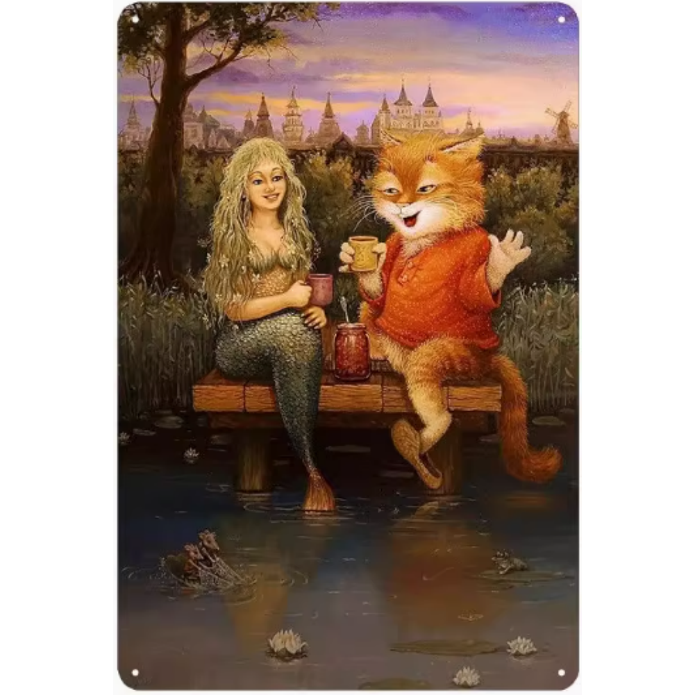 8x12 Cute Cat Metal Sign – Retro Tin Wall Art for Cat Lovers & Kitchens | Tin & Time Co. #2098