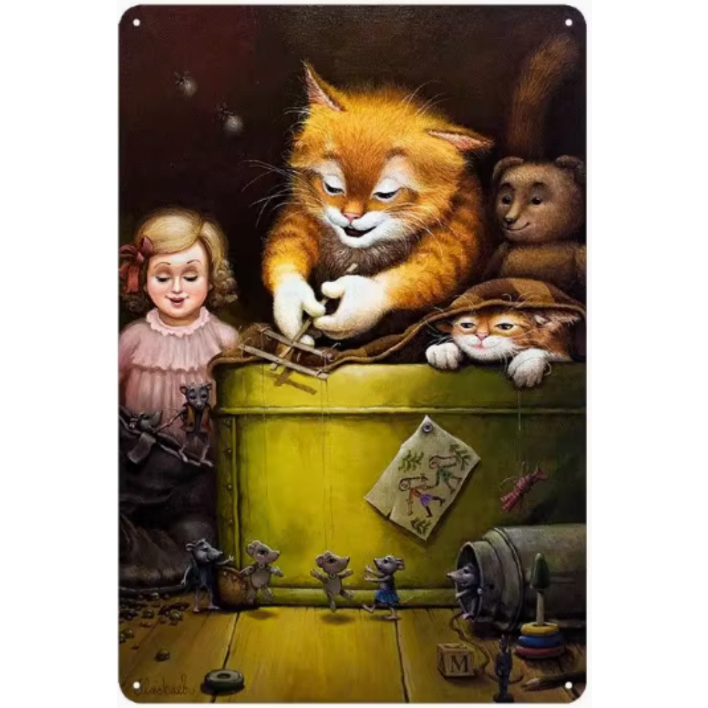 8x12 Cute Cat Metal Sign – Retro Tin Wall Art for Cat Lovers & Kitchens | Tin & Time Co. #2099