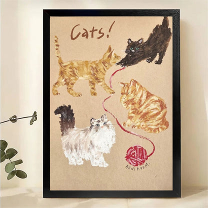 Cats Art Print - Whimsical Cat Illustration Wall Art|W1220