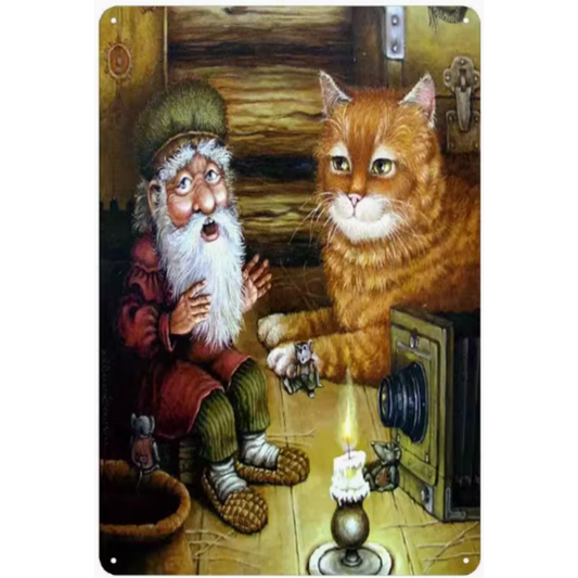 8x12 Cute Cat Metal Sign – Retro Tin Wall Art for Cat Lovers & Kitchens | Tin & Time Co. #2100