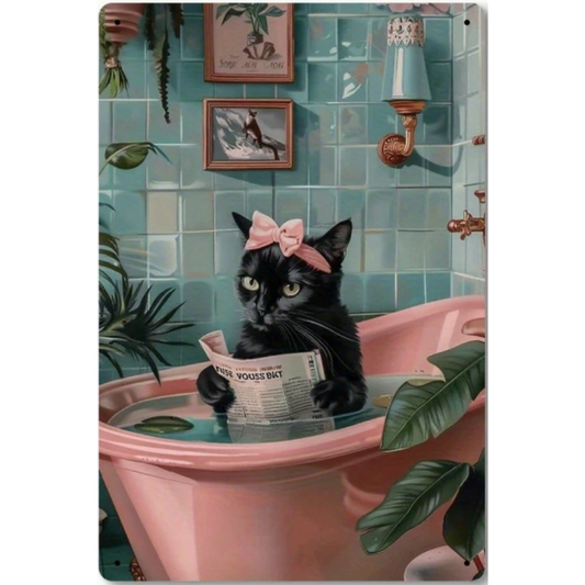 8x12 Cute Cat Metal Sign – Retro Tin Wall Art for Cat Lovers & Kitchens | Tin & Time Co. #2101