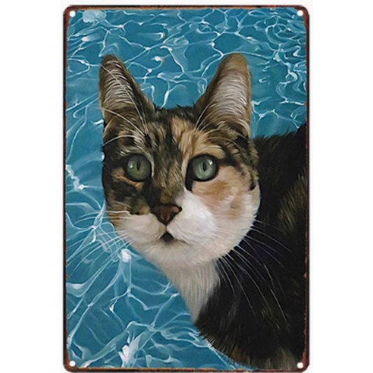 8x12 Cute Cat Metal Sign – Retro Tin Wall Art for Cat Lovers & Kitchens | Tin & Time Co. #2109