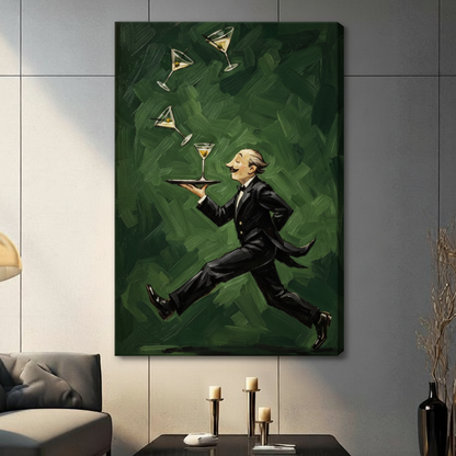 Running Waiter Martini Vintage Canvas Art w7131