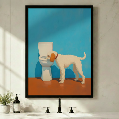 Funny Dog Drinking Toilet Pop Art Canvas Print w6083