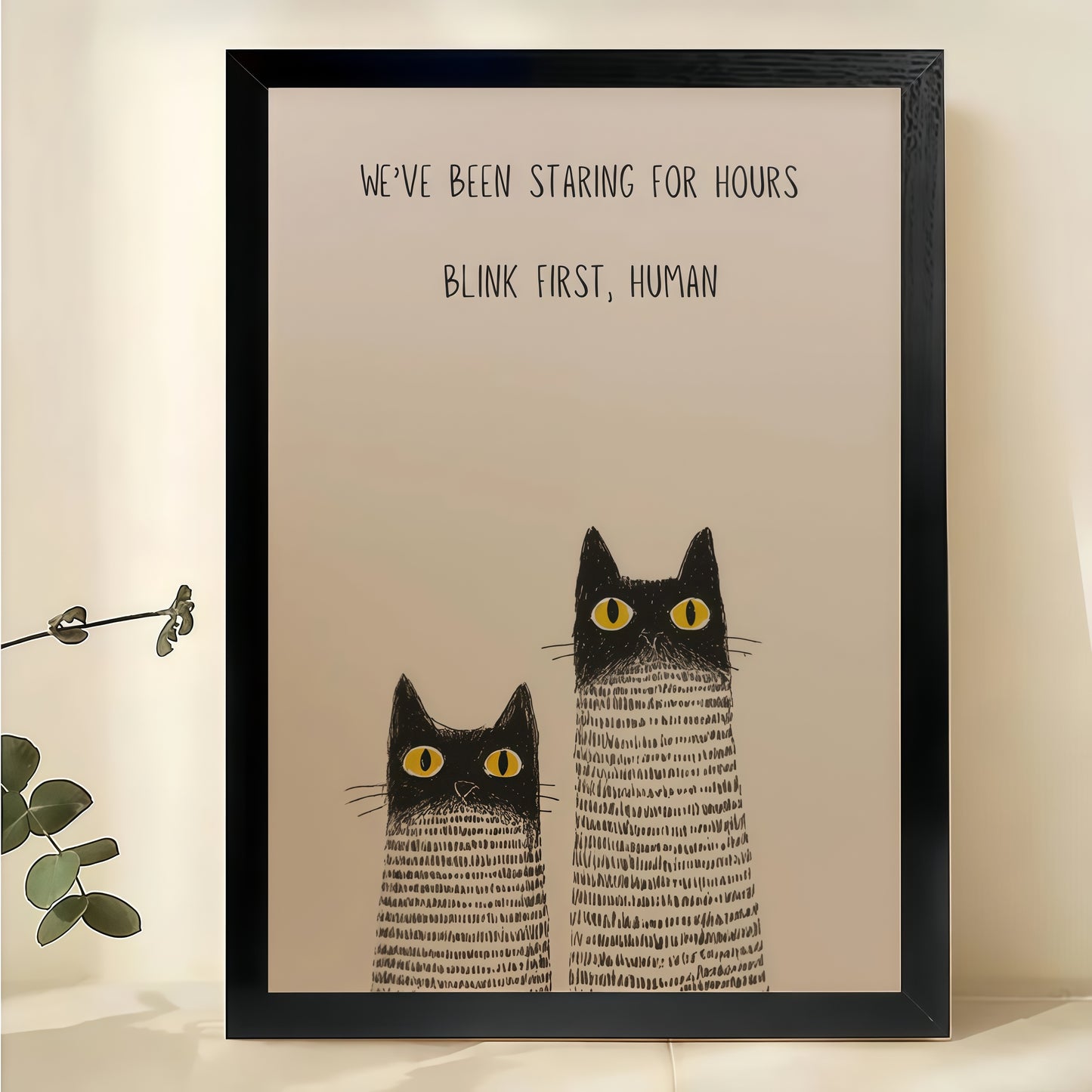 WE’VE BEEN STANDING FOR HOURS. SEND TUNA, PLEASE Striped Cats – Humorous Wall Art on Natural Wood Canvas | W915