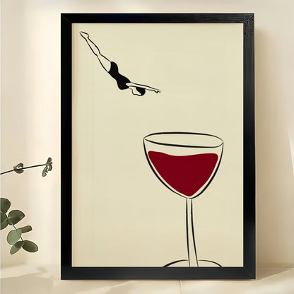 Red Wine Glass with Olive Minimalist Wall Art Bar Cart & Kitchen Decor | W827
