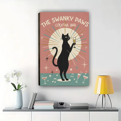 Retro Cat Cocktail Bar Art - Mid-Century Modern Wall Decor|W1004