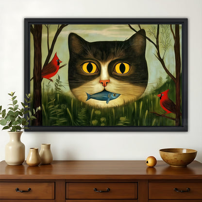 The Jungle Cat  Fish – Surreal Nature Wall Art on Natural Wood Canvas | W643