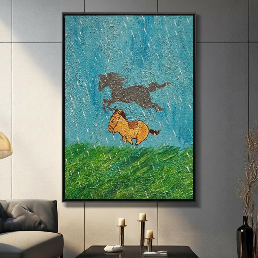 Wild Horses Running Rain Canvas Art w6611