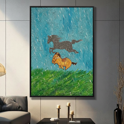 Wild Horses Running Rain Canvas Art w6611