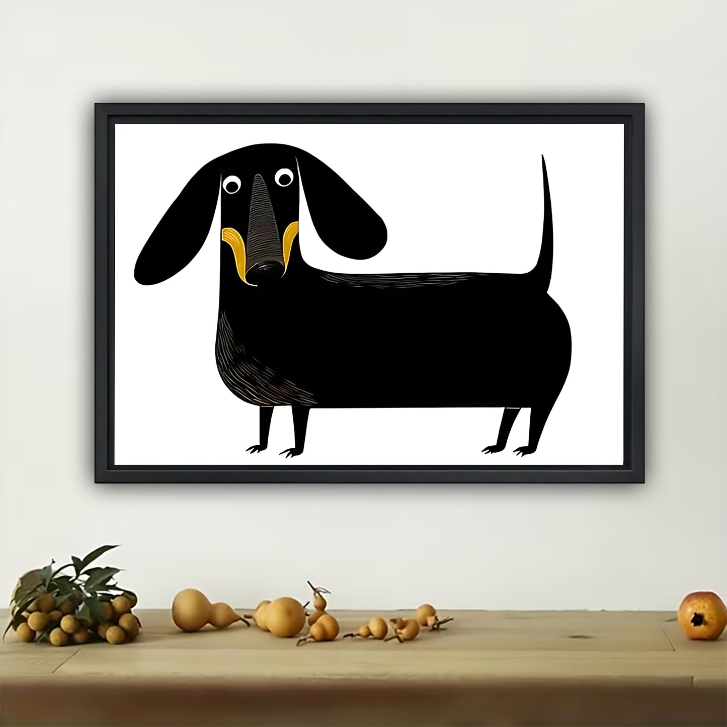 Minimalist Black Dachshund Canvas Print - Sleek Wiener Dog Wall Decor | W535