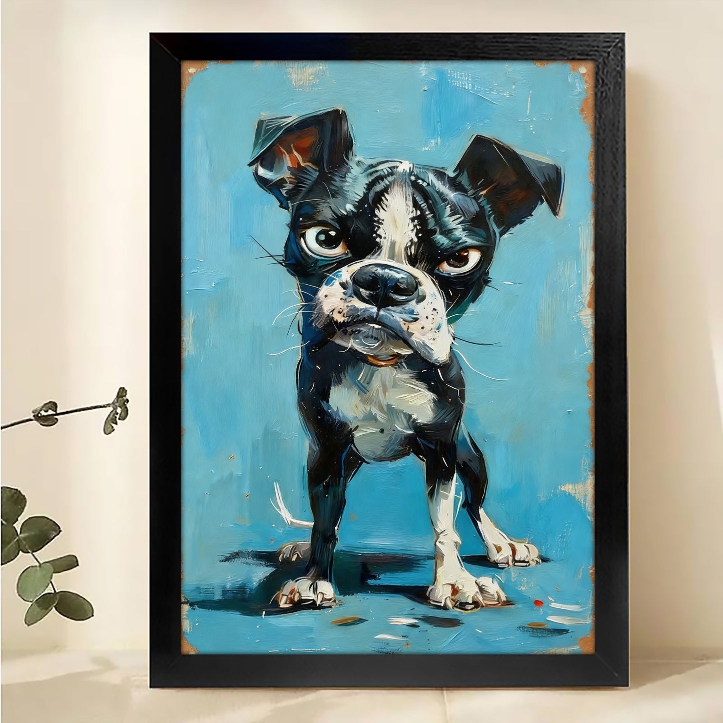 Boston Terrier Brick Wall Canvas-Rustic Pet Wall Art | W530