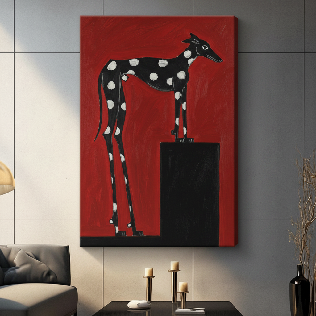Bold Polka Dot Greyhound Red Wall Art Canvas w7229