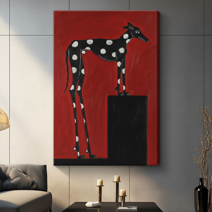 Bold Polka Dot Greyhound Red Wall Art Canvas w7229