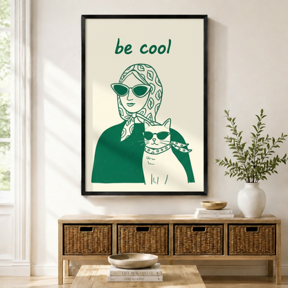 Be Cool Woman Cat Retro Pop Canvas Wall Art w6078