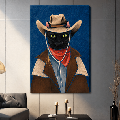 Cowboy Black Cat Canvas Art w3408