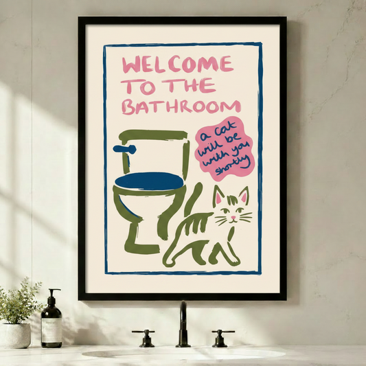 Welcome to the Bathroom Funny Cat Canvas Art w6091