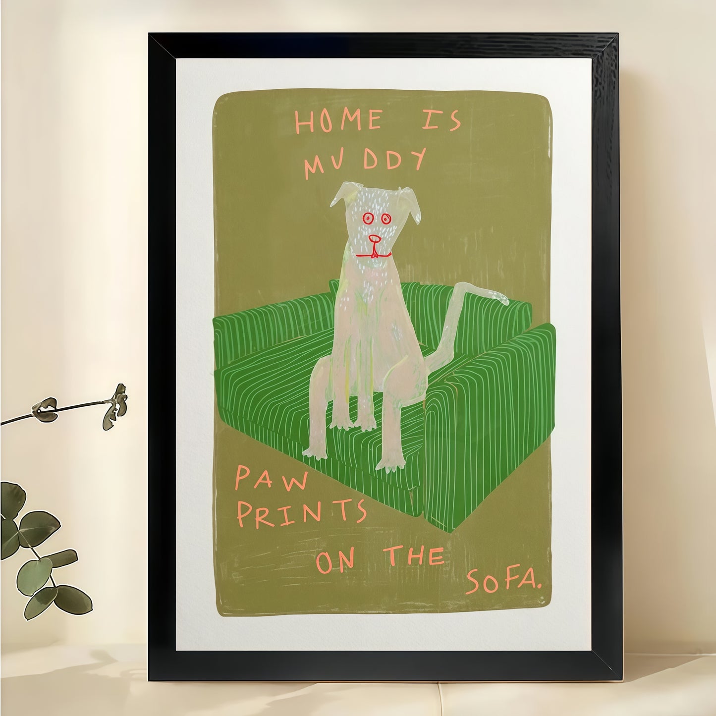 Home Is My Doggy Paw Prints On The Sofa” Whimsical Dog Wall Art on Natural Wood Canvas | W971