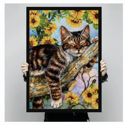 Hand-held cat and sunflower canvas print – size reference