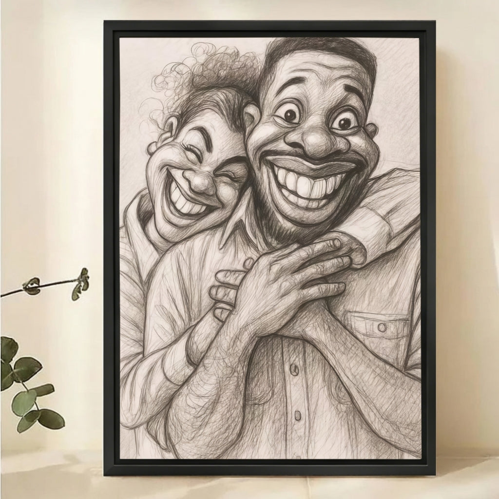 Custom Caricature Portrait from Photo - Black and White Canvas Art