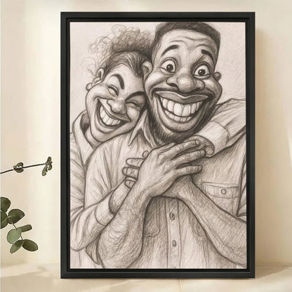 Custom Caricature Portrait from Photo - Black and White Canvas Art