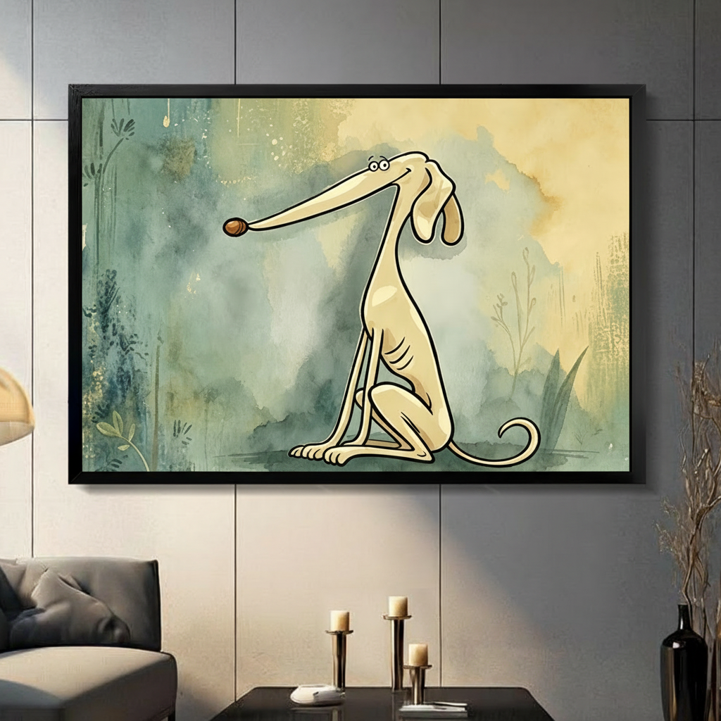 Funny Long-Nose Dog Watercolor Canvas Art w6600