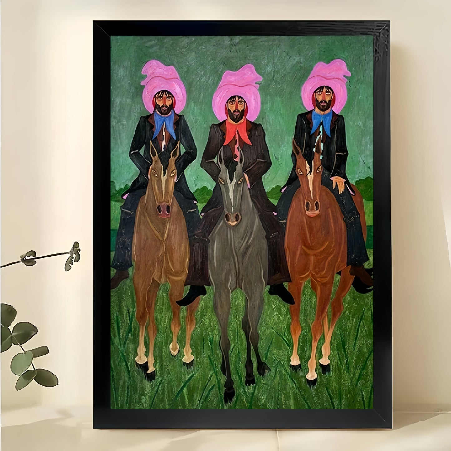 The Pink-Haired Riders – Retro Artistic Wall Art on Natural Wood Canvas | W669