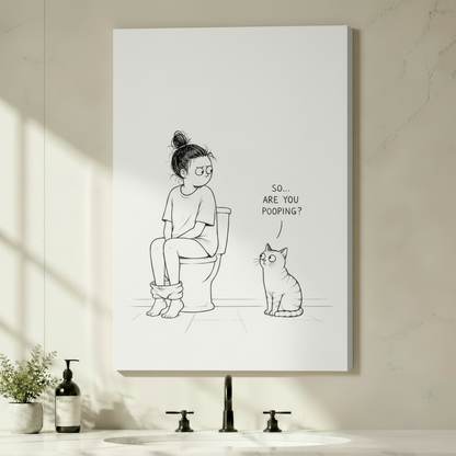 Funny Cat Bathroom Humor Framed Canvas Art  w3145