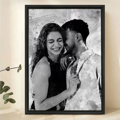 Custom Black and White Watercolor Portrait - Personalized Canvas Art
